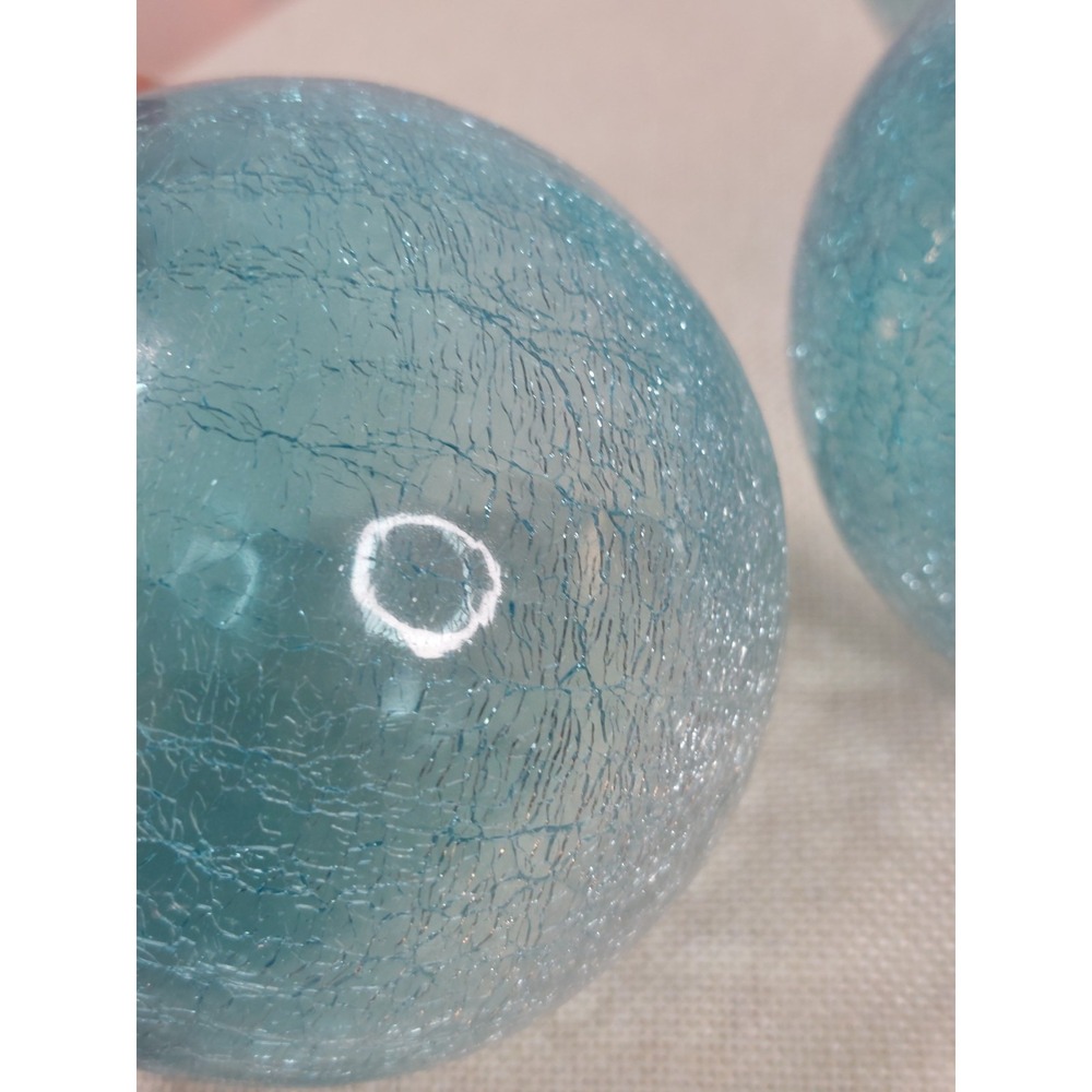 Set Of 3 Large Aqua Blue Crackle Glass Christmas Ornaments Coastal Beach 4" - Picture 9 of 15